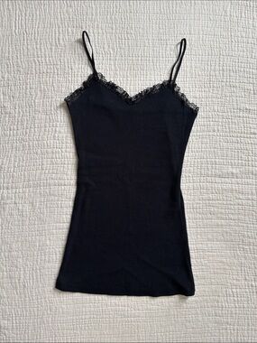 Streetwear Society Y2K black lace trim ribbed cami top Size L